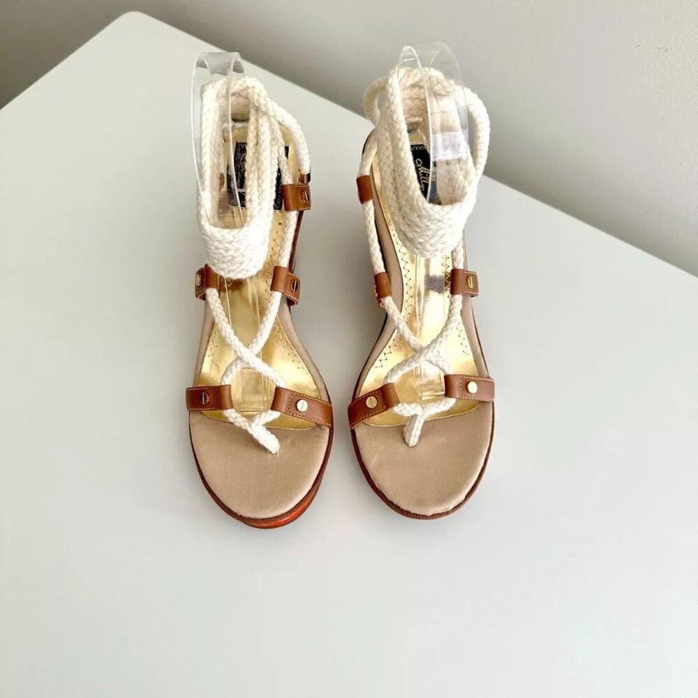 NEW MILLY X SPERRY TOP-SIDER Floral Rope Lace Up Wedge Sandals in Red Sze 8